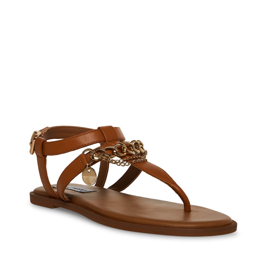 Brown Steve Madden Azalia Leather Women's Flat Sandals | PH 8156TZF